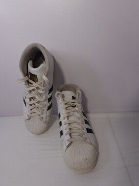 Adidas Pro Model High Top Sneakers White Black Shell Toe Men's Shoes Sz 7